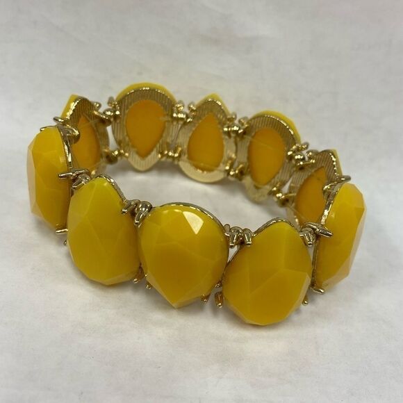 Vintage yellow‎ stone and gold stretch bracelet - Picture 3 of 4